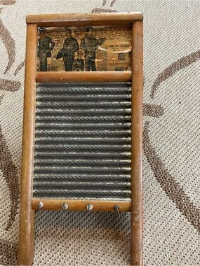 Vintage Columbus Washboard Co. with Metal Ridges - Brown and Silver